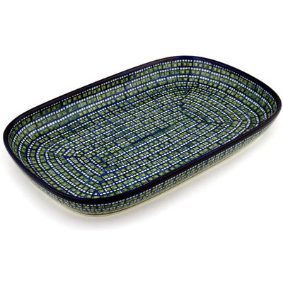 Polish Pottery Platter 16&quot; Emerald Mosaic