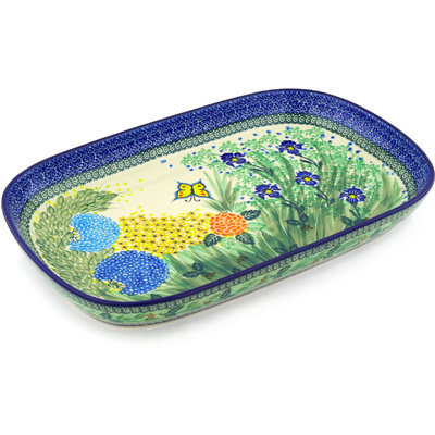 Polish Pottery Platter 16&quot; Spring Garden UNIKAT