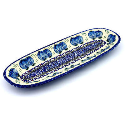 Polish Pottery Platter 17&quot; Blue Bulbs