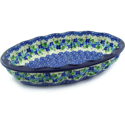 Polish Pottery Platter 17&quot; Blue Phlox