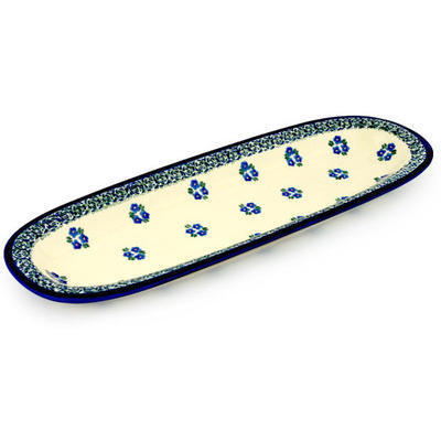 Polish Pottery Platter 17&quot; Forget Me Not Dots