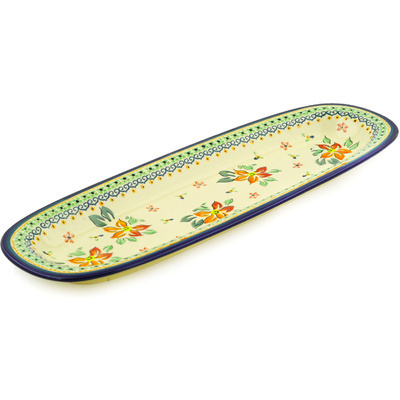 Polish Pottery Platter 17&quot; Orange Clematis