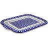 Polish Pottery Platter 17&quot; Peacock Forget-me-not