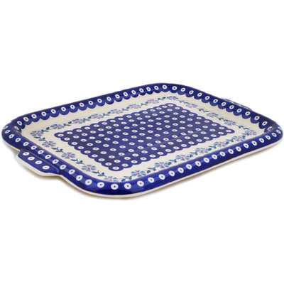 Polish Pottery Platter 17&quot; Peacock Forget-me-not