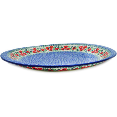 Polish Pottery Platter 17&quot; Red Pansy