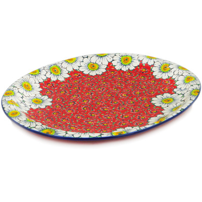 Polish Pottery Platter 17&quot; Sweet Red Petals UNIKAT