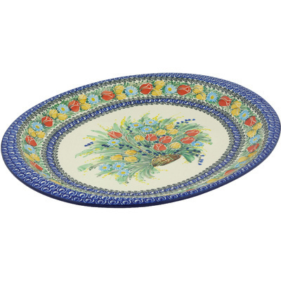 Polish Pottery Platter 17&quot; Tulip Splendor UNIKAT