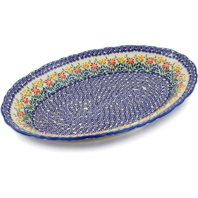 Polish Pottery Platter 17&quot; Wave Of Flowers