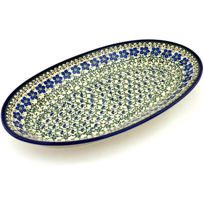 Polish Pottery Platter 18&quot; Blue Dogwood