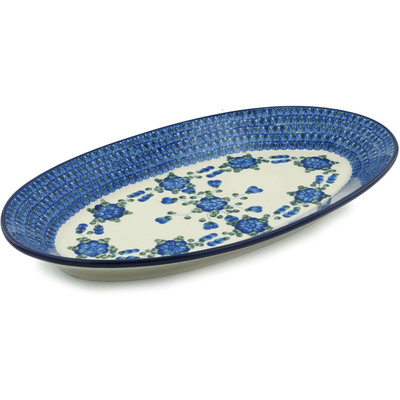 Polish Pottery Platter 18&quot; Blue Poppies