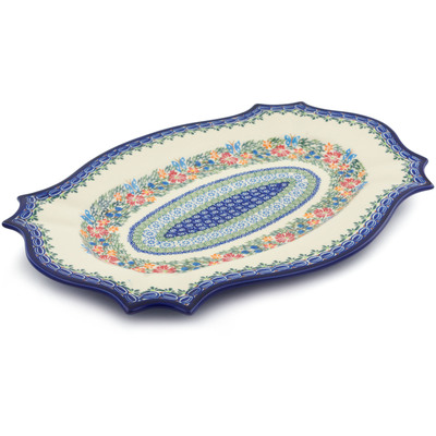 Polish Pottery Platter 18&quot; Butterfly Sea UNIKAT