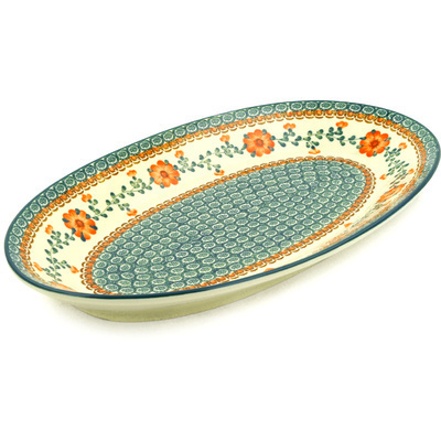 Polish Pottery Platter 18&quot; Orange Poppies