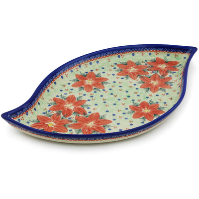 Polish Pottery Platter 18&quot; Poinsettia UNIKAT