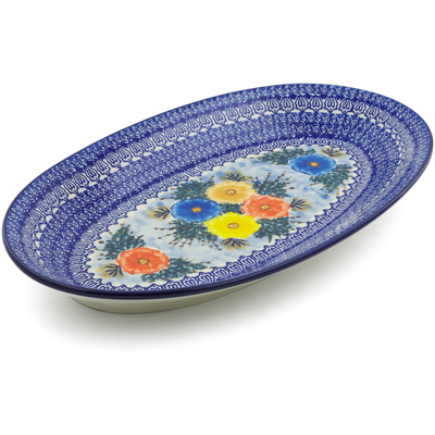 Polish Pottery Platter 18&quot; Primary Petunias UNIKAT