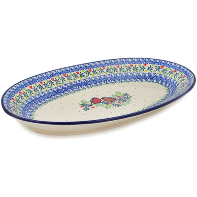 Polish Pottery Platter 18&quot; Robin &amp; Wren UNIKAT