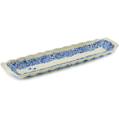 Polish Pottery Platter 20&quot; Delicate Blue UNIKAT