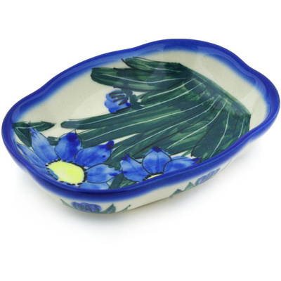 Polish Pottery Platter 5&quot; Blue Coneflower UNIKAT