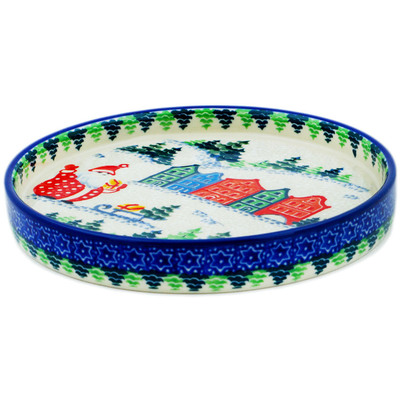 Polish Pottery Platter 6&quot; Santa&#039;s Village UNIKAT