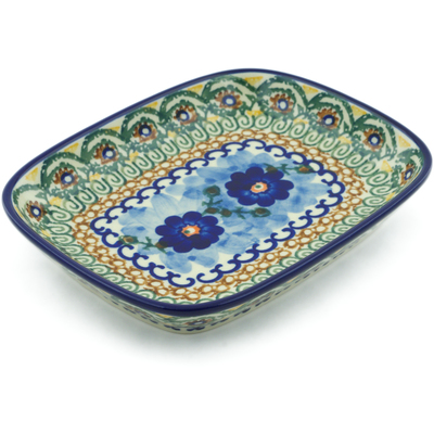 Polish Pottery Platter 7&quot; Blue Poppy Circle UNIKAT