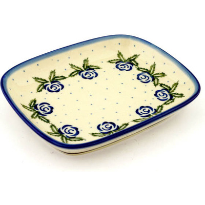 Polish Pottery Platter 7&quot; Blue Rose