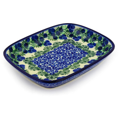 Polish Pottery Platter 7&quot; Blueberry Fields Forever