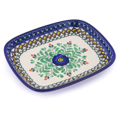 Polish Pottery Platter 7&quot; Cobalt Poppies UNIKAT