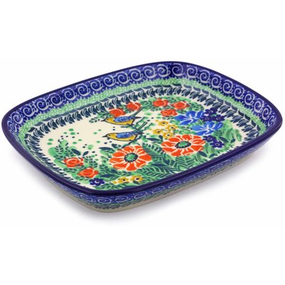 Polish Pottery Platter 7&quot; Love Bird Meadow UNIKAT
