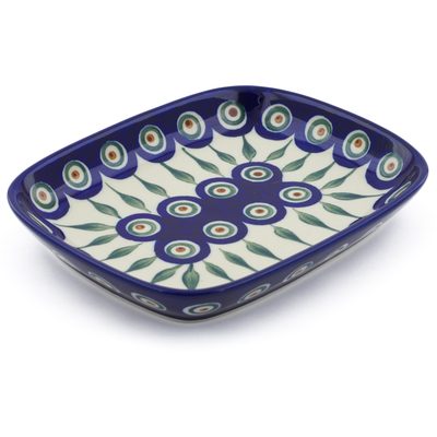 Polish Pottery Platter 7&quot; Peacock Leaves