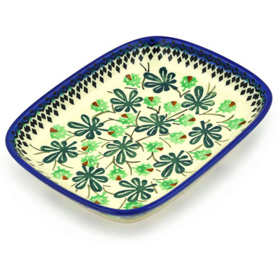 Polish Pottery Platter 7&quot; Splash Of Green UNIKAT