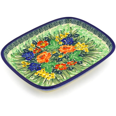 Polish Pottery Platter 7&quot; Splendid Meadow UNIKAT