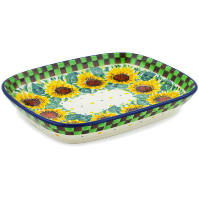 Polish Pottery Platter 7&quot; Summer Sunflower UNIKAT