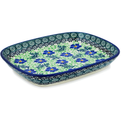 Polish Pottery Platter 7&quot; Swirling Emeralds