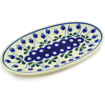 Polish Pottery Platter 8&quot; Bleeding Heart Peacock