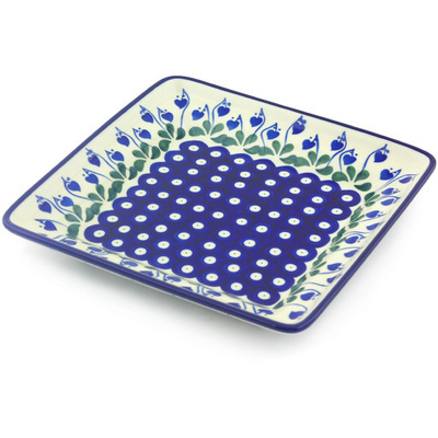 Polish Pottery Platter 8&quot; Bleeding Heart Peacock