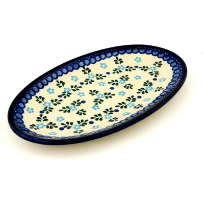 Polish Pottery Platter 8&quot; Blue Alysum Patch