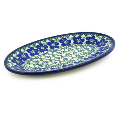 Polish Pottery Platter 8&quot; Blue Dogwood