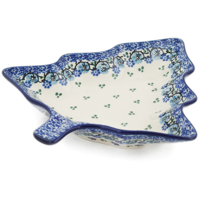 Polish Pottery Platter 8&quot; Blue Flowers Harmony
