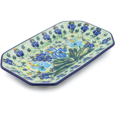 Polish Pottery Platter 8&quot; Blue Iris Delight UNIKAT