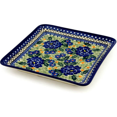 Polish Pottery Platter 8&quot; Blue Perfection UNIKAT