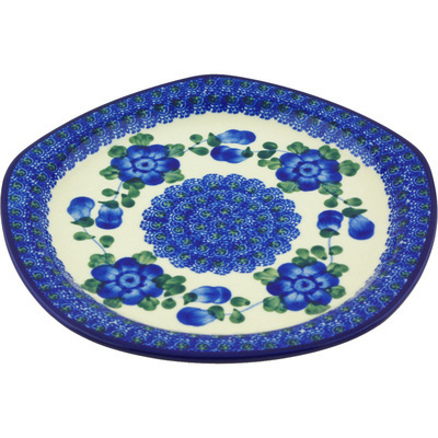 Polish Pottery Platter 8&quot; Blue Poppies