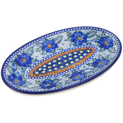 Polish Pottery Platter 8&quot; Blue Poppy Circle UNIKAT