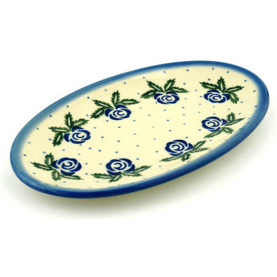 Polish Pottery Platter 8&quot; Blue Rose