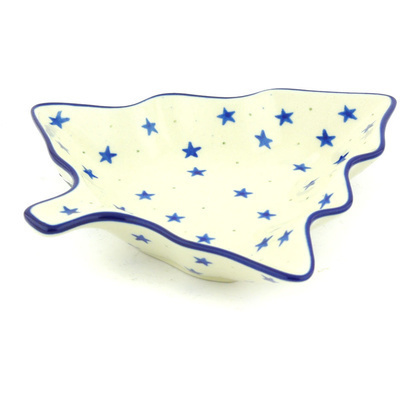 Polish Pottery Platter 8&quot; Blue Star Sprinkle