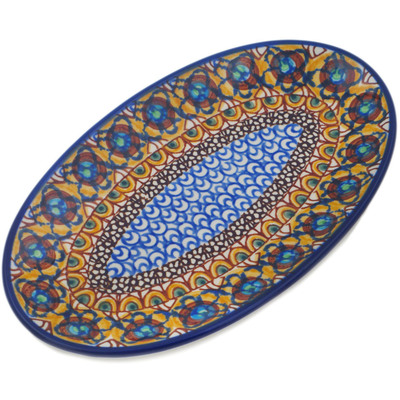 Polish Pottery Platter 8&quot; Brown Mardi Gras UNIKAT