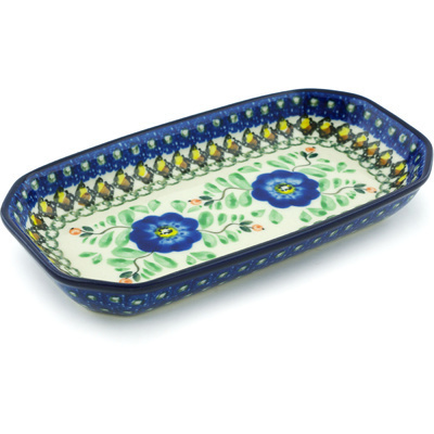 Polish Pottery Platter 8&quot; Cobalt Poppies UNIKAT