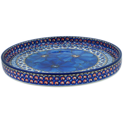 Polish Pottery Platter 8&quot; Cobalt Poppies UNIKAT