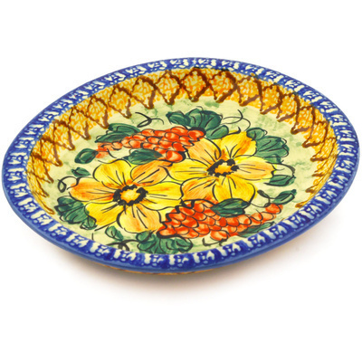 Polish Pottery Platter 8&quot; Colorful Bouquet UNIKAT