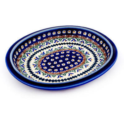 Polish Pottery Platter 8&quot; Floral Peacock UNIKAT