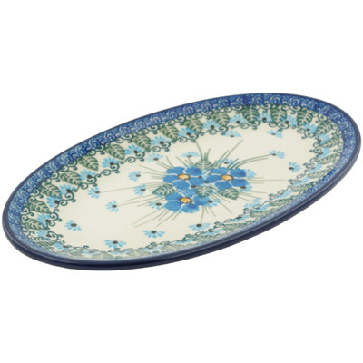 Polish Pottery Platter 8&quot; Forget Me Not UNIKAT