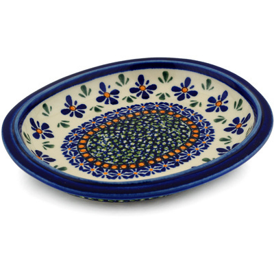 Polish Pottery Platter 8&quot; Gingham Flowers